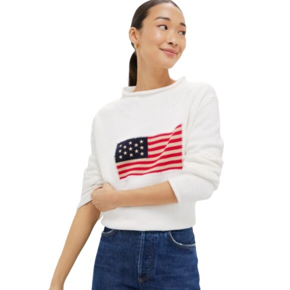 Tuckernuck Sweaters - Tuckernuck Ivory Cotton Rollneck Americana Sweater Small Preppy Coastal